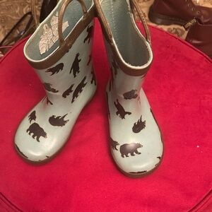 Hatley Kids Animal Print Rain Boots - Blue and Brown